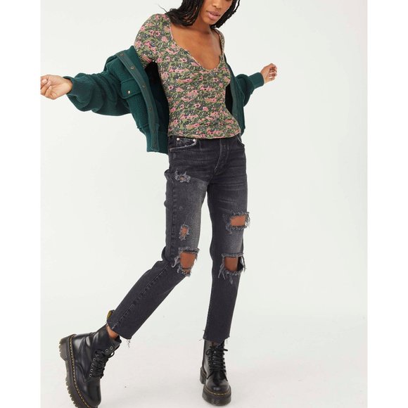 🎉LAST CHANCE🎉 NWT Free People Ciara Printed Layering Top / Olive Combo - Picture 2 of 7